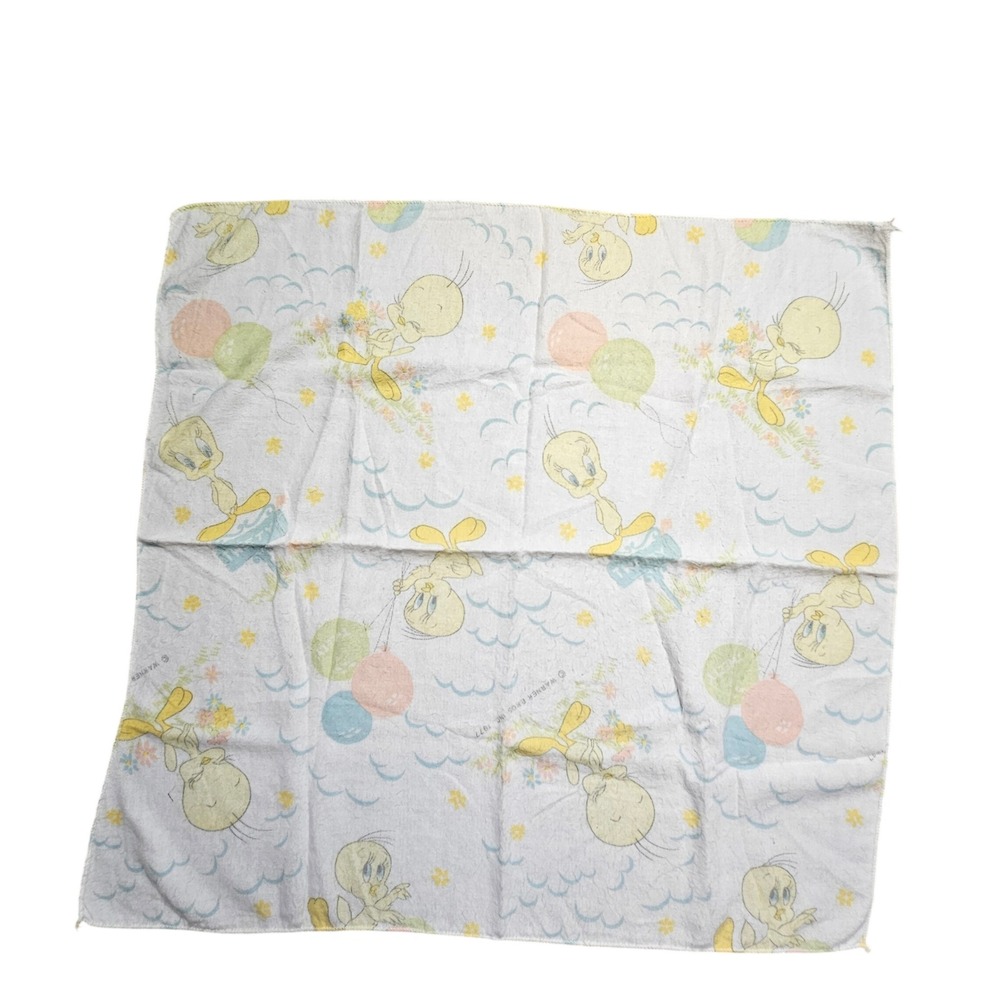 Vintage 1977 Tweety Bird Baby Blanket Warner Bros. Looney Tunes 30x30 Pastelcore